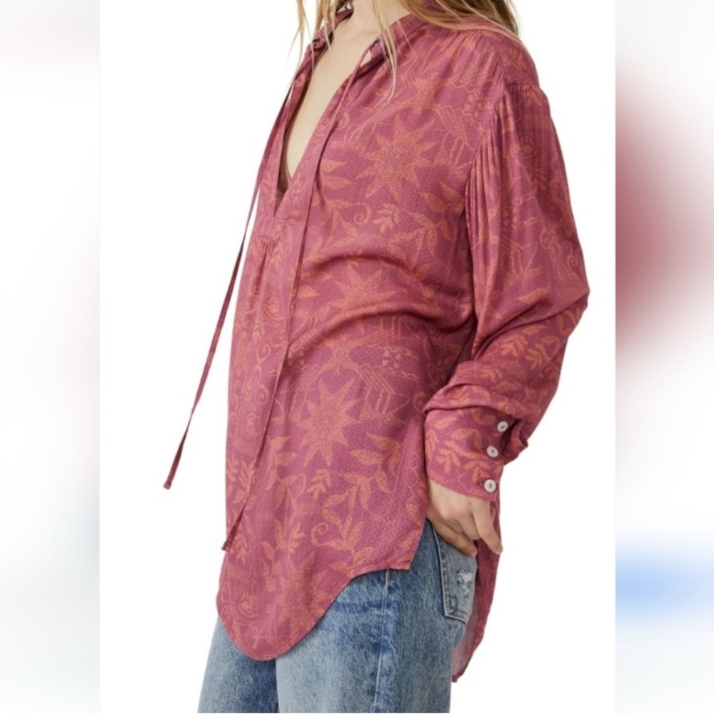 NWOT Free People x Revolve | Mia | Rouge Floral | Split Tie Neck Tunic | XS 🕗